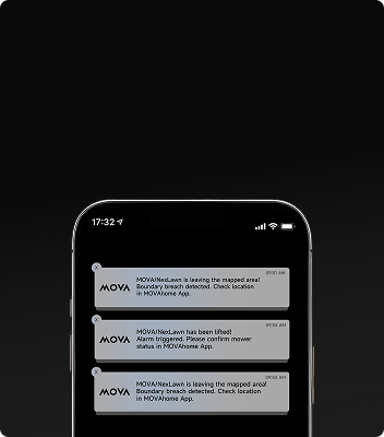 Notificaciones pertinentes - Recibe notificaciones instantáneas en la aplicación si el cortacésped sale del área designada o se levanta inesperadamente.