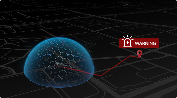 Alarma si sale del mapa - Emite una alerta sonora instantánea cuando sale de la zona de corte. La alarma se detiene solo al introducir un código PIN válido.