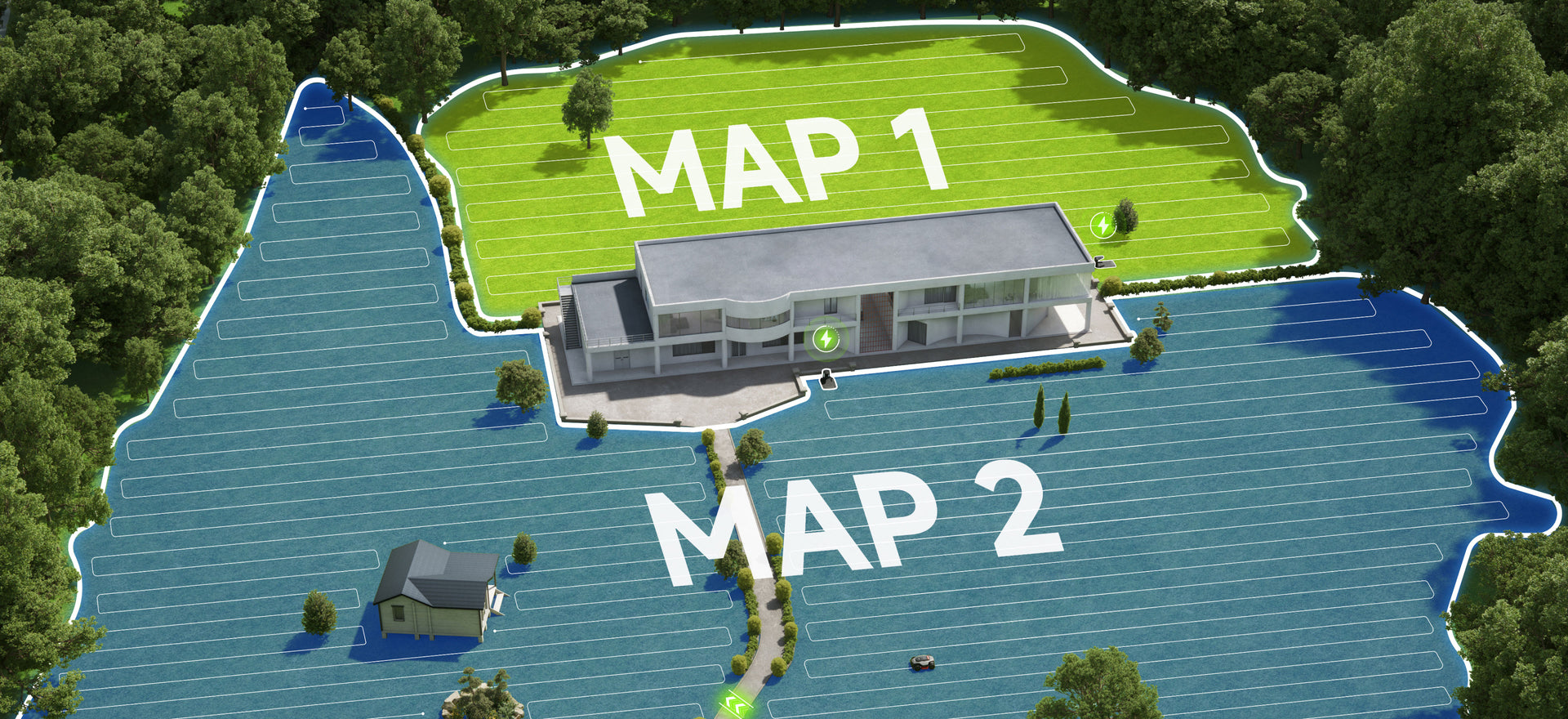 Dos jardines, un cortacésped